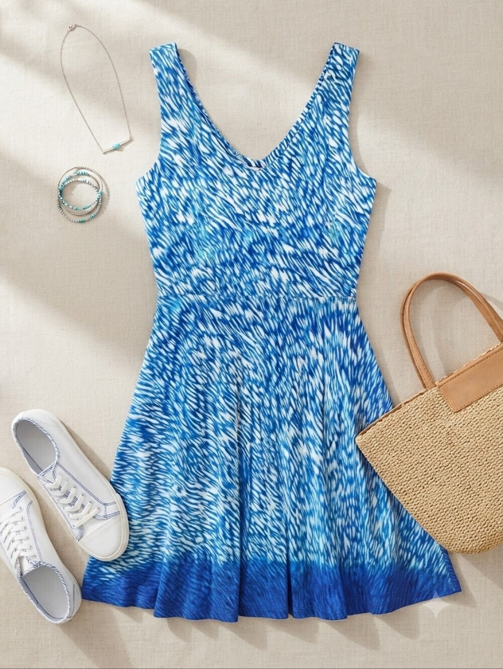 Athleta Blue White V-neck Sleeveless Dress